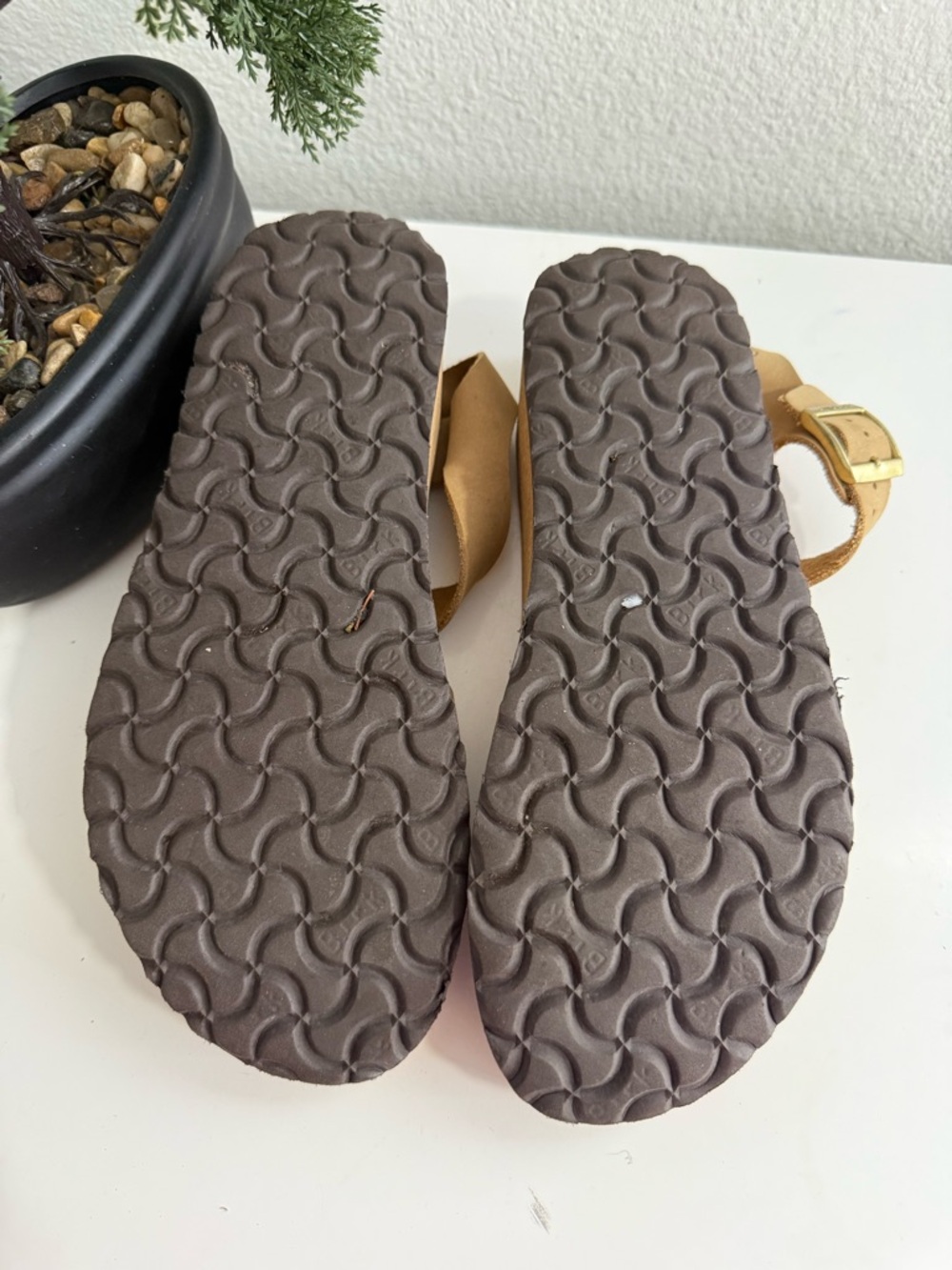 Birkenstock Papillio Glenda Tan Cork Platform Sandals with Gold Buckle - Picture 4 of 7